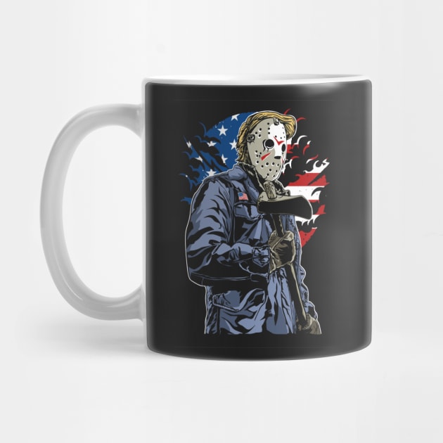 Scary Ax Murderer With Hockey Mask and American Flag Halloween Apparel by stockwell315designs